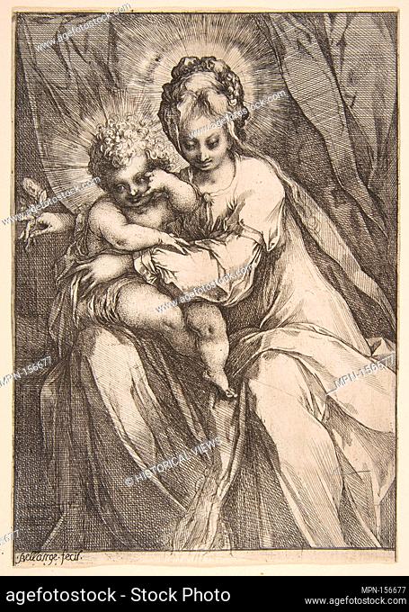 Madonna with a Rose. Artist: Jacques Bellange (French, Bassigny (?) ca. 1575-1616 Nancy); Date: 1595-1616; Medium: Etching; Dimensions: Sheet (trimmed): 8 in