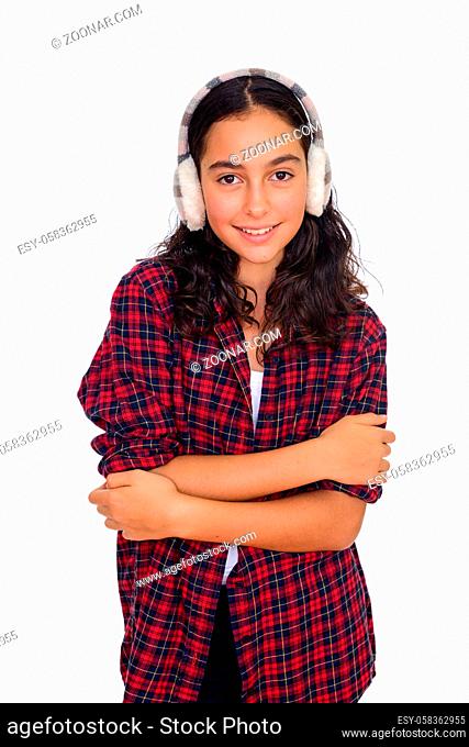 Studio shot of young beautiful teenage hipster girl isolated against white background