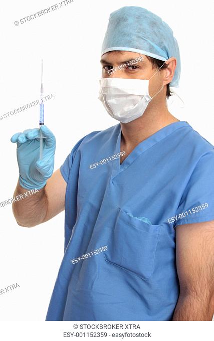 Surgeon with vaccine or drug in syringe