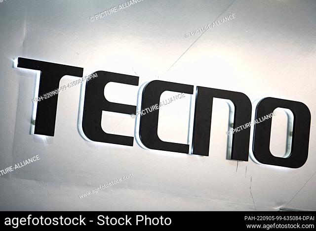 01 September 2022, Berlin: The logo of Tecno at the electronics fair IFA. Photo: Fabian Sommer/dpa. - Berlin/Berlin/Germany