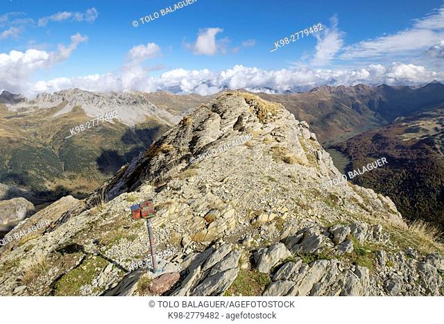 Panoramic view of the Oza Forest and the Guarrinza valley from Chipeta Alto, 2175 meters, Valley of Hecho, western valleys, Pyrenean mountain range