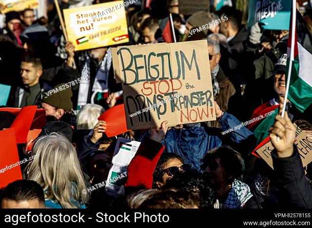 Illustration picture shows National march organized by actors from Belgian civil society to demand an immediate and permanent ceasefire in Gaza