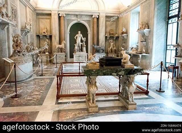 Rome, Italy - Oct 06, 2018: Animal Hall at the Pio Clementino Museum, which houses animal sculptures, the Vatican