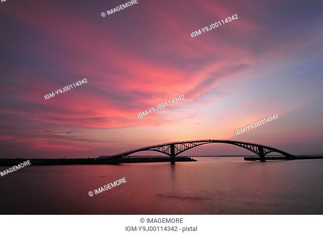 Magong City, Penghu, Taiwan, Asia, Caihong Bridge, Seascape, Sunset