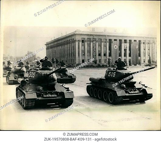 Aug. 08, 1957 - North Korea Celebrates Liberation Anniversary.: Russian made tanks took part in the military parade held at Kim II Sung Square in Pyongyang