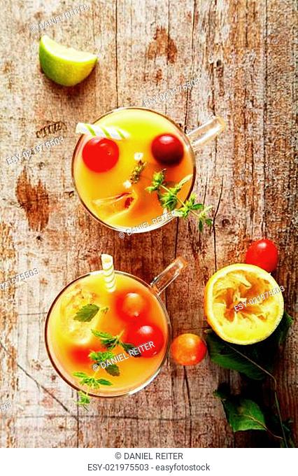 Glasses of fresh summer fruit cocktail