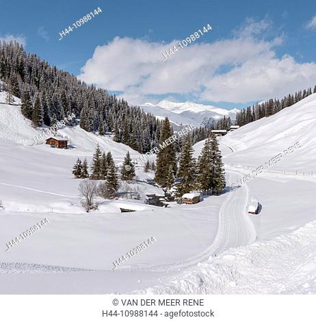 Sertigtal landscape near Davos in winter, Grisons, Switzerland