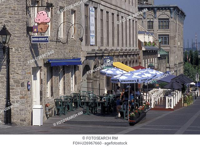 Montreal, Canada, Quebec, Place Jacques Cartier, outdoor cafTs, Ben & Jerry's Ice Cream Shop along Place Jacques Cartier in Old Montreal (Vieux Montreal) in...