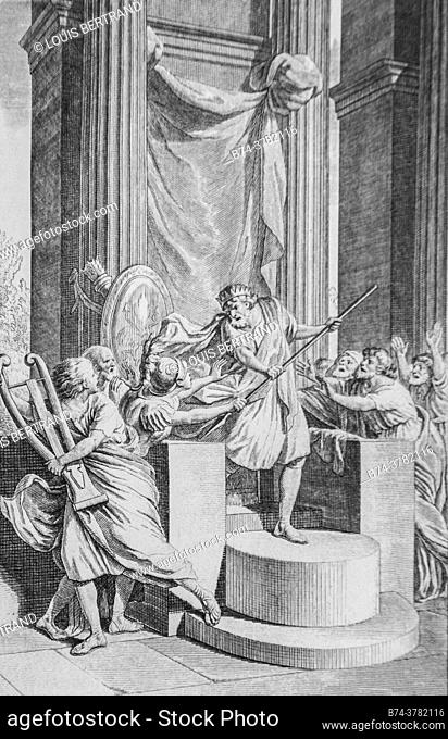 jealousy of saul against david, old testament, the bible by the master of sacy, publisher guiraudet and jouaust 1836