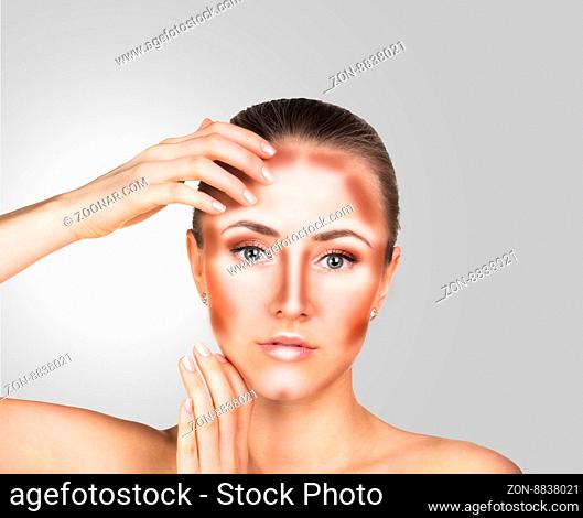 Make up woman face. Contour and Highlight makeup. Professional Contouring face make-up sample
