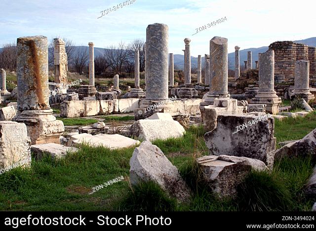 Old marble columns in Aphrodisias, Turkey