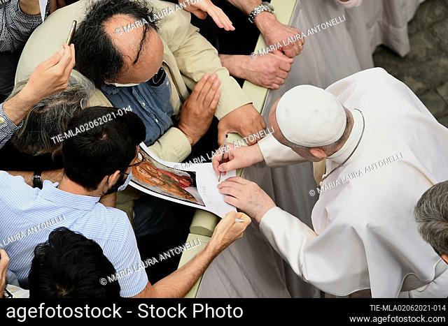Pope Francis during his wednesday general audience in the courtyard of St. Damaso in the Apostolic palace at the Vatican