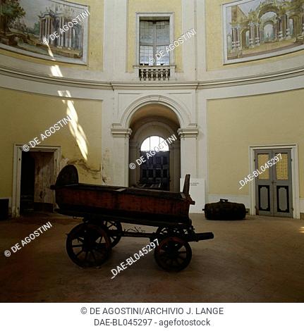 Wooden wagon in a room in Villa Sorra, Castelfranco Emilia, Emilia-Romagna. Italy, 18th century
