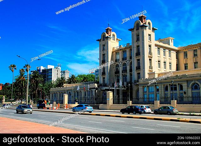 Mercosur Parliament building along the bank of Rio de la Plata in Montevideo, Uruguay. Mercosur is a sub-regional trade bloc