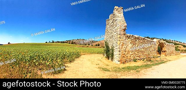 Ruins of San Juan Bautista church, panoramic view. Calatañazor, Soria province, Castilla Leon, Spain