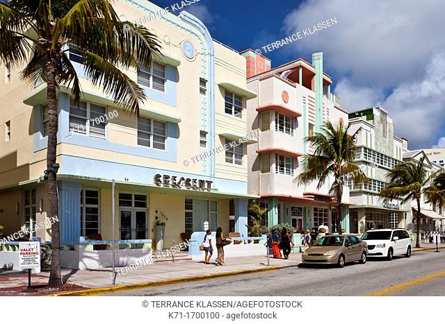 Art Deco architecture along Ocean Drive in Miami Beach, Florida, USA