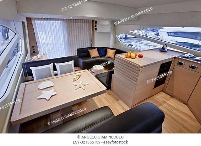 Italy, sicily, Naples, luxury yacht, dinette, Abacus 52&#039 , Abacus boatyard