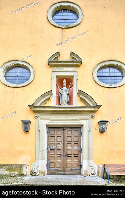 St.Martin's church, portal, fortified church, house facade, autumn, Willanzheim, Franconia, Germany, Europe
