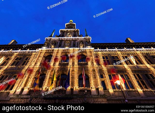 Antwerp City Hall at dusk. Antwerp, Flemish Region, Belgium