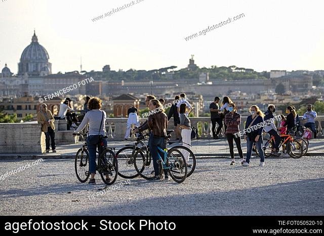 People at the Pincio terrace during the phase 2 Coronavirus emergency , Rome, ITALY-05-05-2020