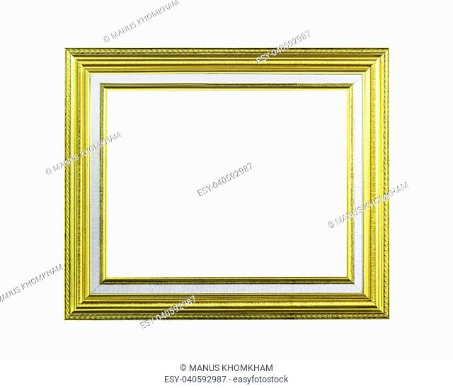 Golden wooden frame isolated on white with clipping path