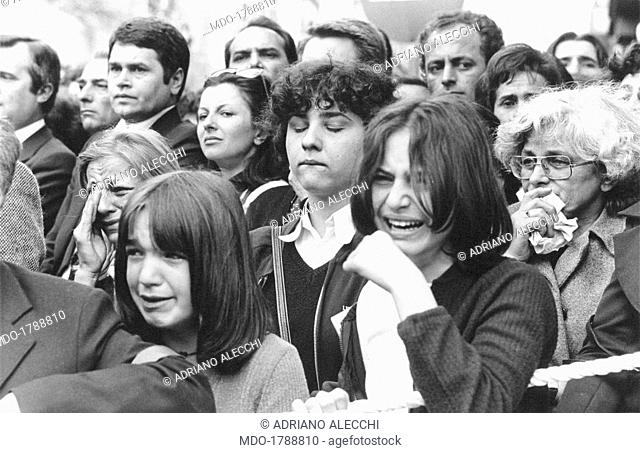 Crowd crying at the funerals of the President of the Socialist Federal Republic of Yugoslavia Josip Broz Tito. Belgrade, 8th May 1980
