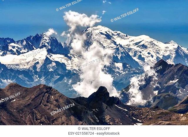 Mont Blanc und grandes Jorasses vom Diableretes Gletscher gesehen