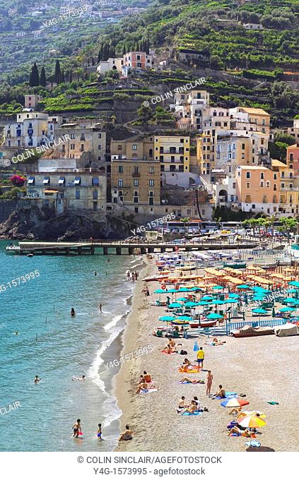 Minori, Amalfi Coast, Italy, general view town and beach