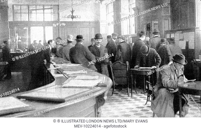 Anxious enquirers into the Titanic disaster at the White Star Company's West End office in Cockspur Street