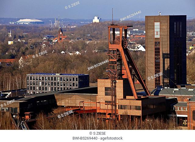 view from Zollverein Coal Mine Industrial Complex to Veltins-Arena, Germany, North Rhine-Westphalia, Ruhr Area, Essen