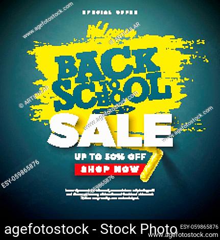 Back to School Sale Design with Typography Letter and Chalk on Chalkboard Background. Vector Illustration for Special Offer, Coupon, Voucher, Banner, Flyer