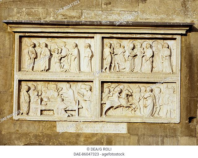 Stories from the Life of St Geminiano, by Agostino di Duccio (1418-after 1481), relief on marble, south facade of the Metropolitan Cathedral of Saint Mary of...