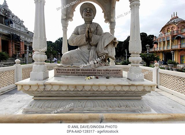 Erected 1910 by founder of temple garden Rai Budree Das Bahadoormookim , Calcutta , West Bengal , India