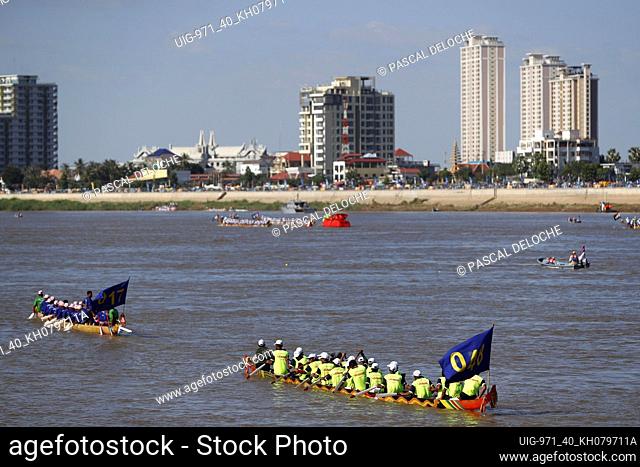 Phnom Penh celebrates Bon Om Touk, The Cambodian Water Festival, with dragon boat racing on The Tonle Sap River. Cambodia