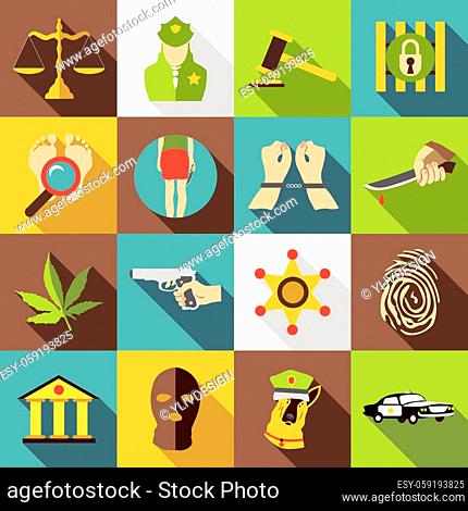 Criminal icons set. Flat illustration of 16 business plan vector icons for web