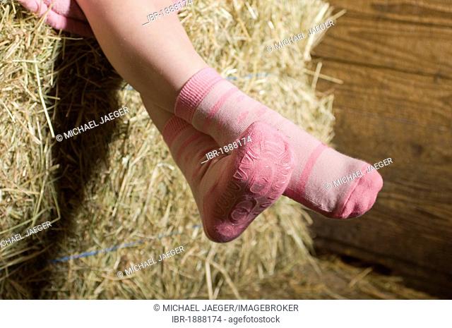 Girl, detail, socks, in the stable