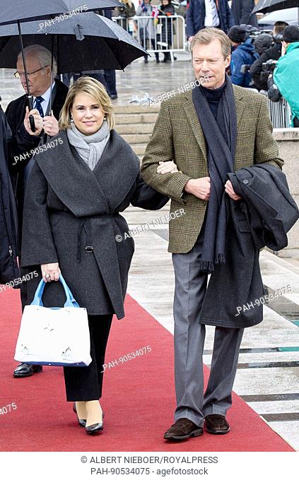 Grand Duke Henri and Grand Duchess Maria-Teresa of Luxemburg, King Carl Gustaf of Sweden arrive at the Honnørbrygga dock in Oslo, on May 10, 2017