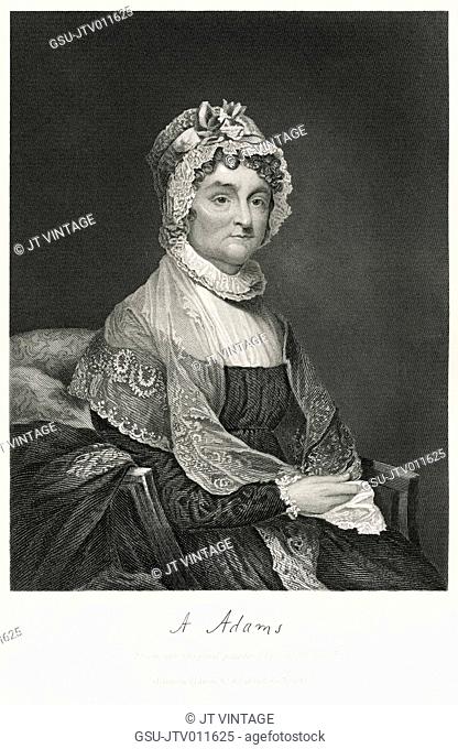 Abigail Adams (1744-1818), Wife of 2nd U.S. President John Adams and Mother of 6th U.S. President John Quincy Adams, Seated Portrait, Steel Engraving