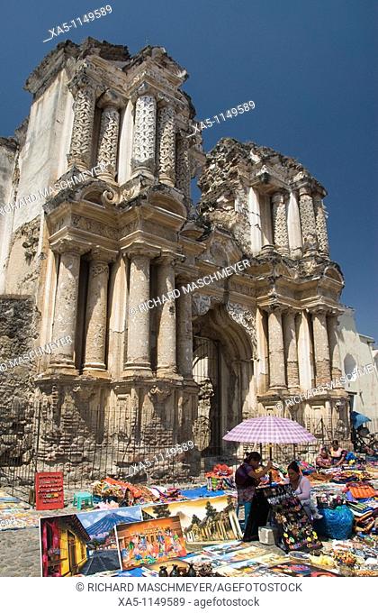 Local market in front of the ruins of the Hermitage of El Carmen, Antigua, Guatemala