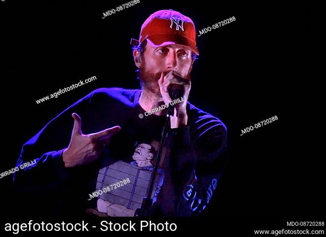 Italian rapper and songwriter Mecna (Corrado Grilli) in concert at Auditorium Parco della Musica. Rome (Italy), June 26th, 2021