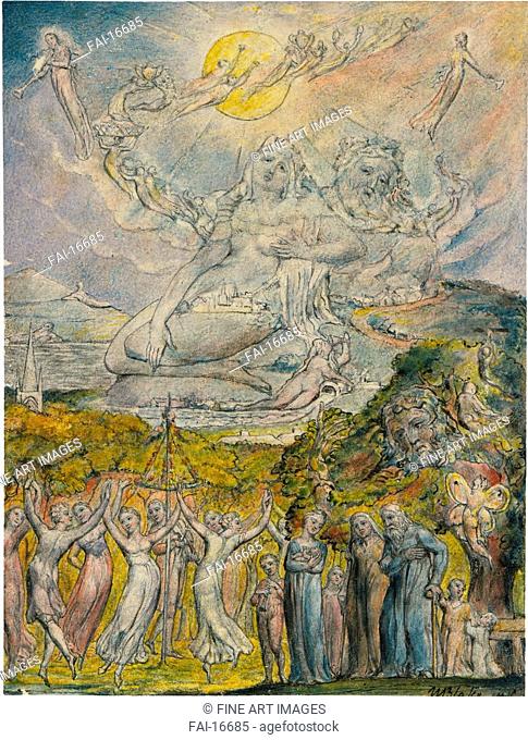 A Sunshine Holiday (from John Milton's L'Allegro and Il Penseroso). Blake, William (1757-1827). Black chalk, watercolour on Paper. Romanticism