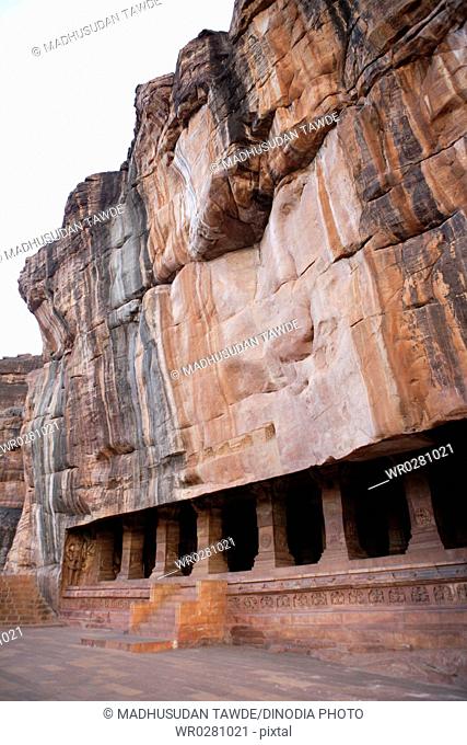 Badami , Chalukya , Cave 3 dedicated To Vishnu , Rock Cut Cave Temple , District Bagalkot , State Karnataka , Deccan Plateau , India