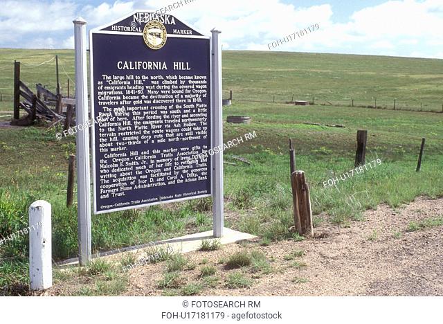 Nebraska, Oregon-California Trail sign on California Hill in Brule. The first major grade westward bound travelers had to climb after the Missouri River