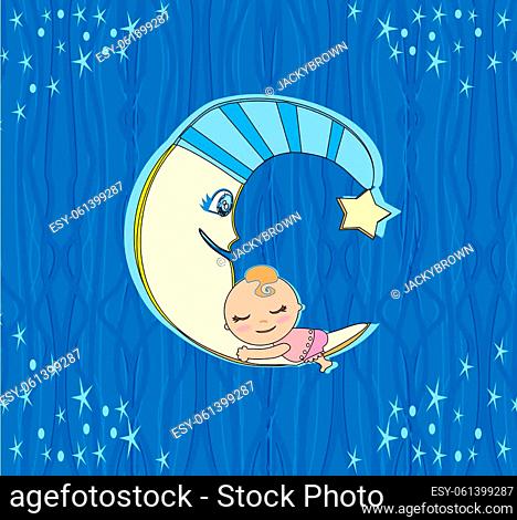 cute little girl sleeping on moon
