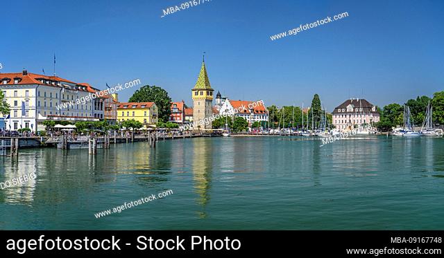 Germany, Bavaria, Swabia, Lake Constance, Lindau, harbour, harbour promenade with mangtower