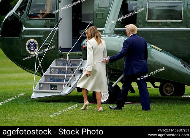 United States President Donald J. Trump and first lady Melania Trump depart the the White House in Washington, DC participate in a Memorial Day Ceremony at Fort...