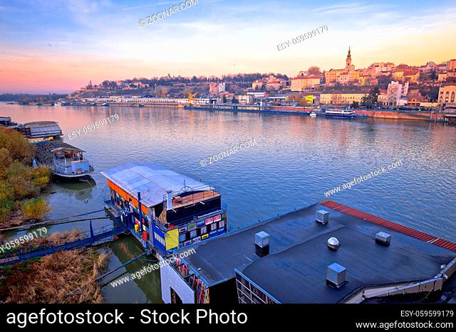 Belgrade river boats and cityscape view, capital of Serbia