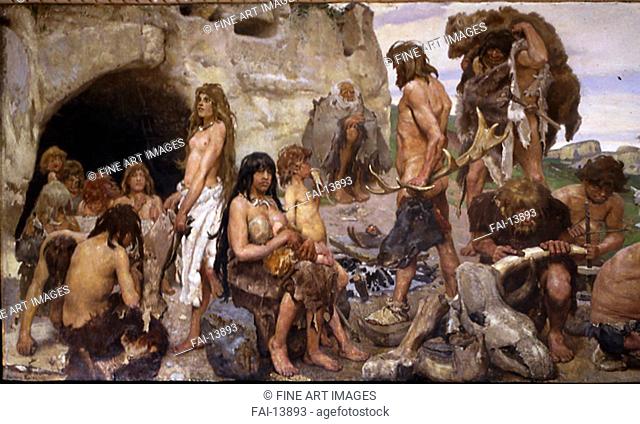 The Stone Age. Everyday life. Vasnetsov, Viktor Mikhaylovich (1848-1926). Oil on canvas. Russian Painting of 19th cen. . 1882-1885