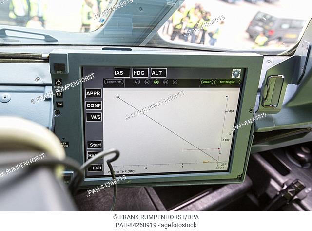 The screen of a new pilot assistance system can is installed in the cockpit of a research airplane from the German Aerospace Center (DLR) in Frankfurt am Main
