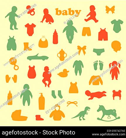 set of Motherhood and childhood symbols icons, vector design elements